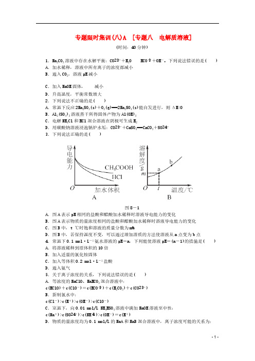 【免费下载】高考化学二轮复习 专题限时集训八A专题八 电解质溶液