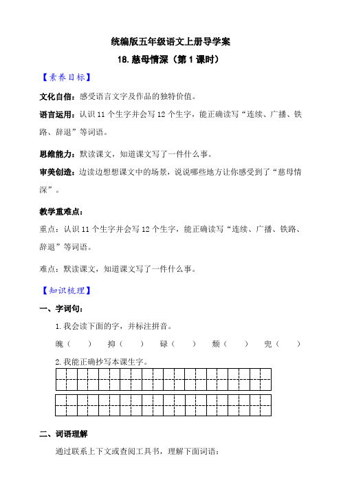 【新课标】部编版五年级语文上册《18 慈母情深》第1课时导学案