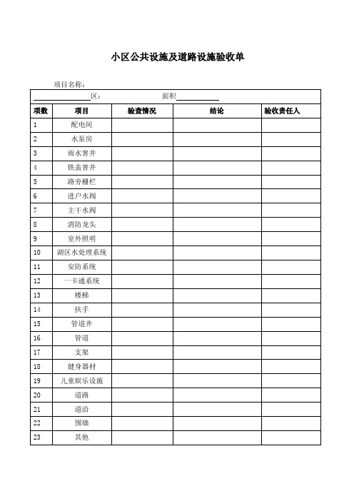 小区公共设施及道路设施验收单