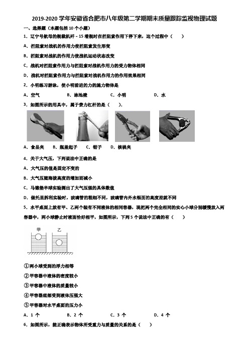 2019-2020学年安徽省合肥市八年级第二学期期末质量跟踪监视物理试题含解析