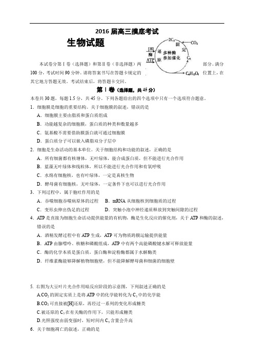 河南省濮阳市油田教育中心高三上学期第一次市统考摸底考试生物试题