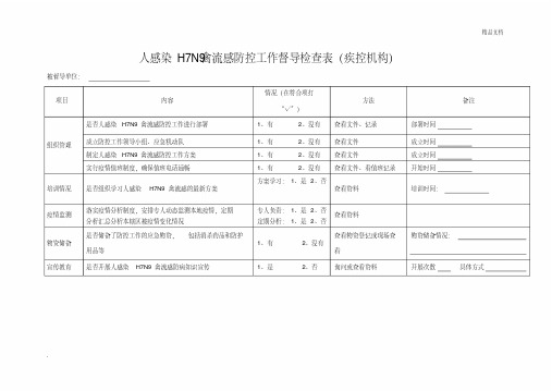 人感染h7n9禽流感防控工作督导检查表
