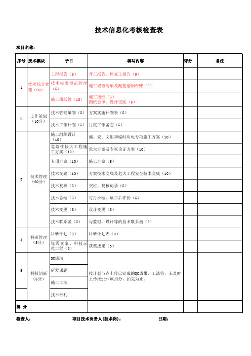 技术信息化考核检查表