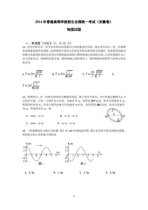 2014年安徽省高考物理试题及答案