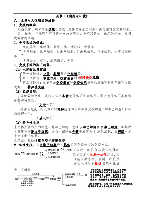 高一教师必修3《稳态及环境》复习知识梳理