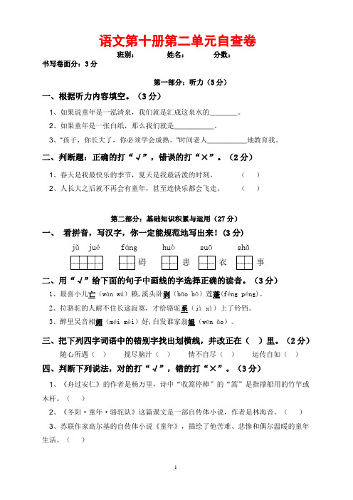 语文第十册第二单元自查卷