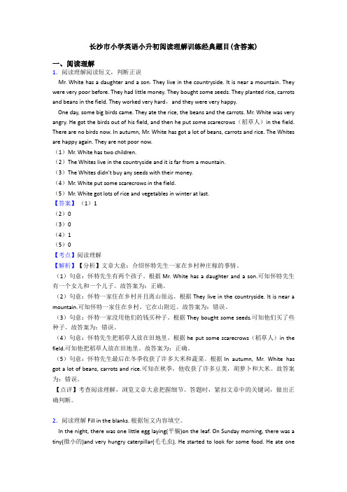 长沙市小学英语小升初阅读理解训练经典题目(含答案)