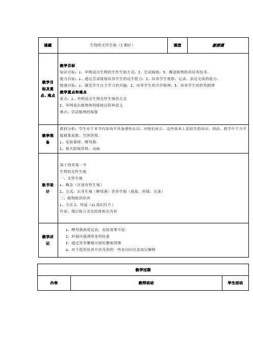 苏教版-生物-八年级上册-生物的无性生殖(2课时)教案 (2)