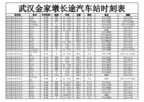 武汉金家墩长途汽车站时刻表