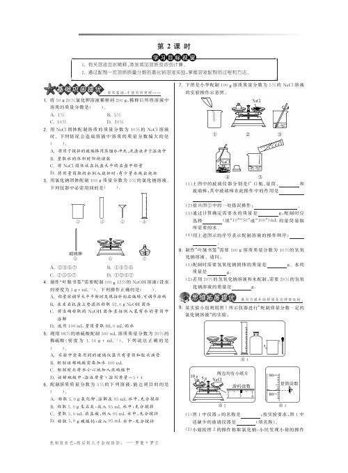 《提优特训班》人教版九年级化学下册提优训练：93溶液的浓度第2课时