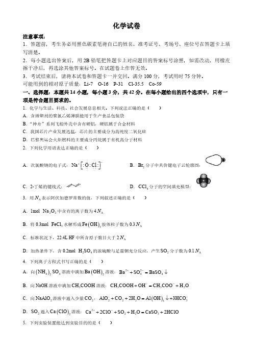 2024-2025学年重庆市八中高三上学期适应性月考卷(一)化学试题及答案