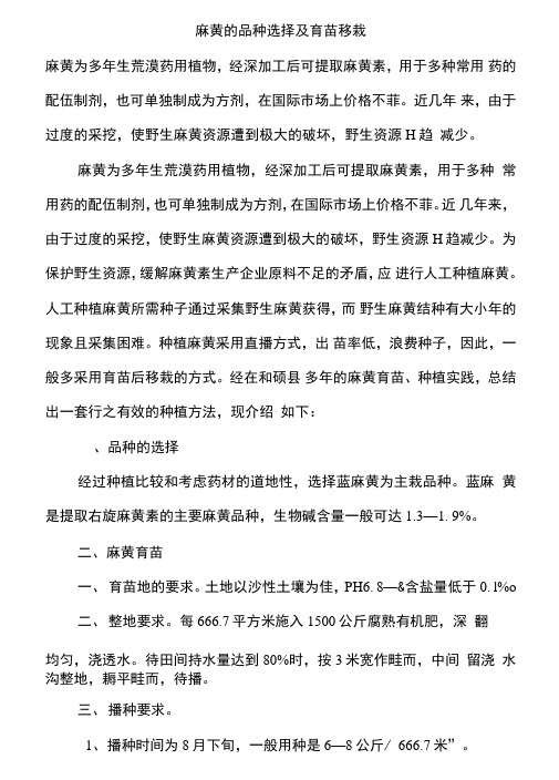 麻黄的品种选择及育苗移栽