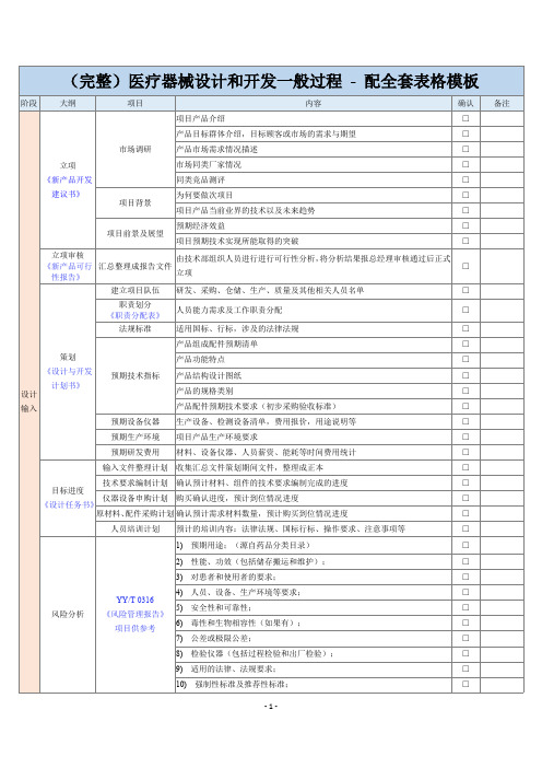 医疗器械设计和开发一般过程,含表格模板