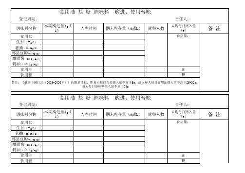 健康食堂 使用油盐糖台账模板