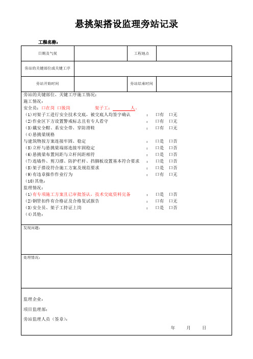 悬挑脚手架搭设监理旁站记录