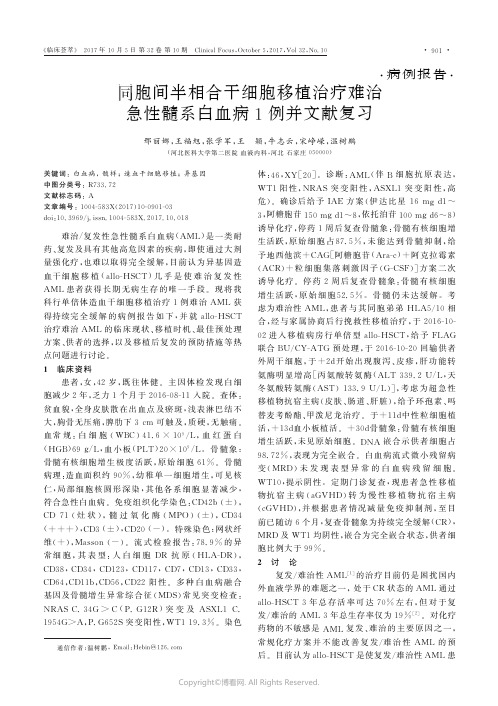 同胞间半相合干细胞移植治疗难治急性髓系白血病1例并文献复习