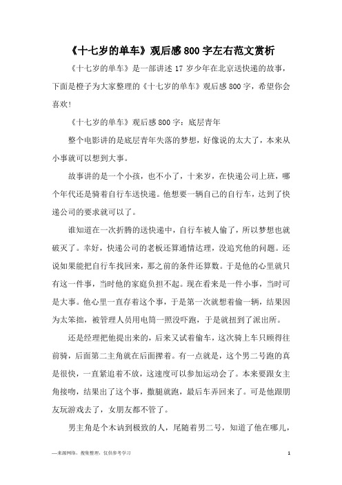 《十七岁的单车》观后感800字左右范文赏析