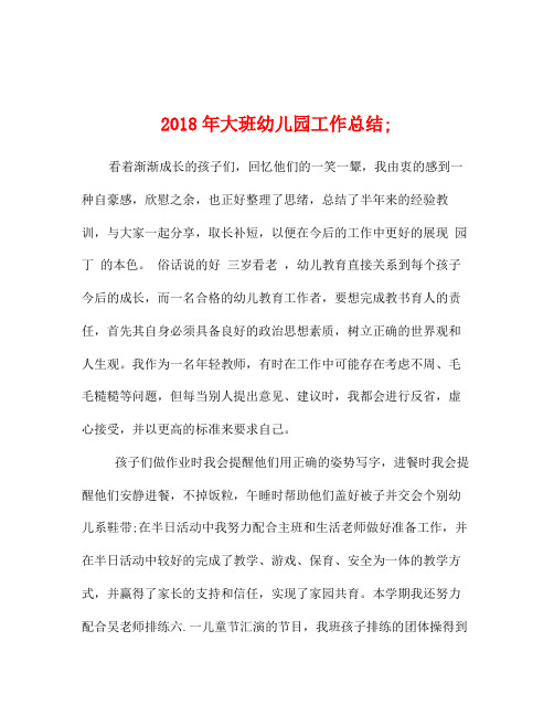 2018年大班幼儿园工作总结
