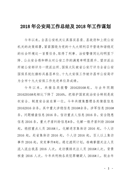 2018年公安局工作总结及2018年工作谋划
