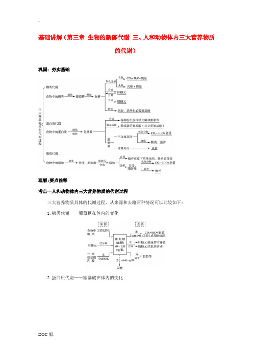 高中生物 第三章生物的新陈代谢三人和动物体内三大营养物质的代谢基础讲解 新人教版