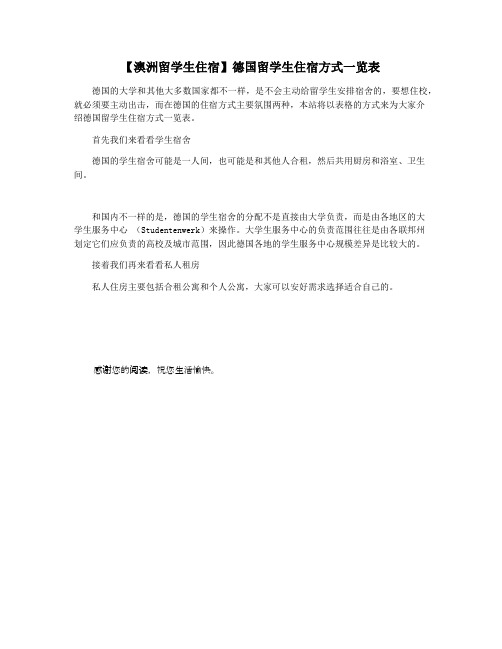 【澳洲留学生住宿】德国留学生住宿方式一览表