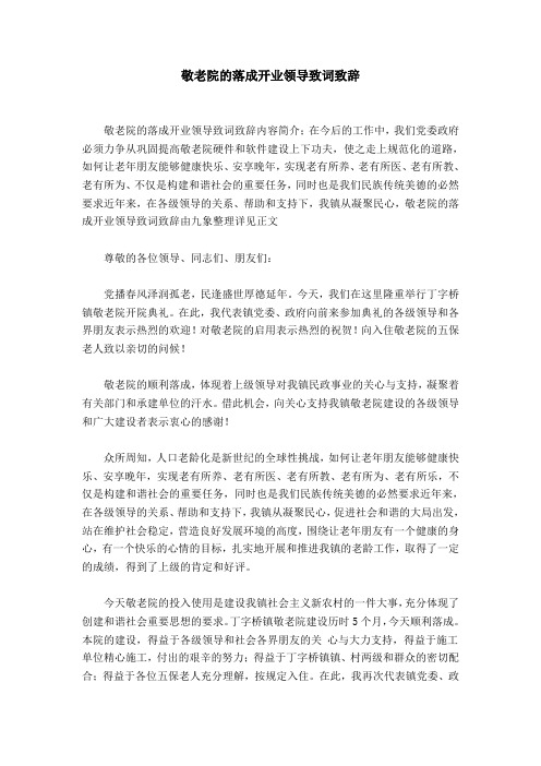 敬老院的落成开业领导致词致辞