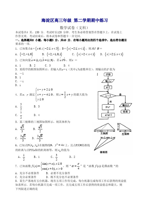北京市海淀区 高三第二学期期中练习数学(文)试题及答案【精编】.doc