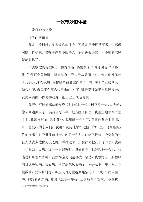 一次奇妙的体验_小学五六年级记事