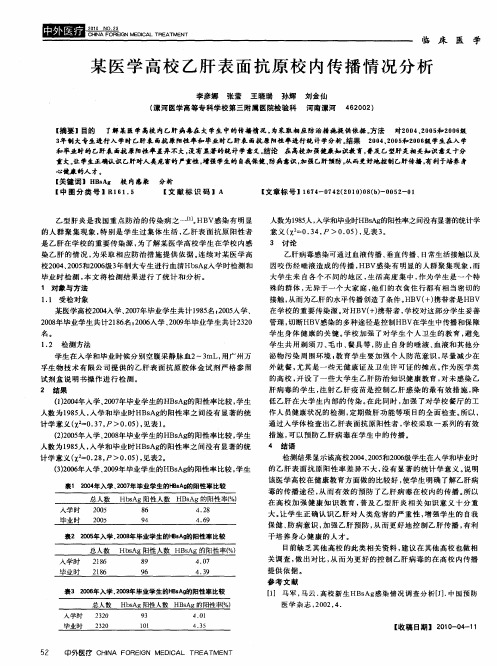 某医学高校乙肝表面抗原校内传播情况分析