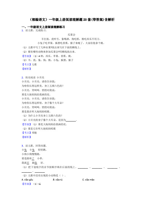 一年级(部编语文)一年级上册阅读理解题20套(带答案)含解析