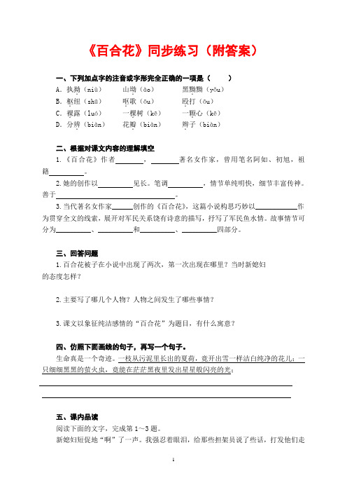 《百合花》同步练习及答案