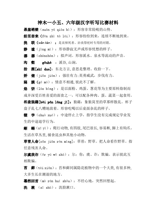 神木一小汉字听写词语