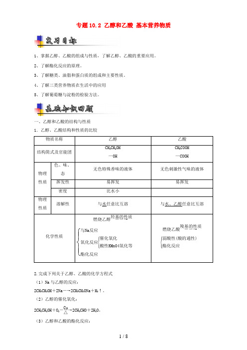 高考化学一轮复习专题10.2乙醇和乙酸基本营养物质(讲)(含解析)