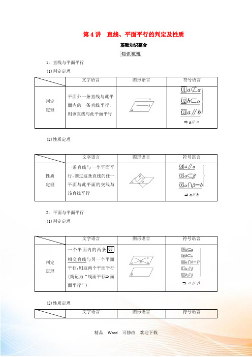 北师大版2021高考数学一轮复习统考第8章立体几何第4讲直线平面平行的判定及性质学案含解析 