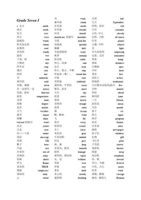 EEC英语七年级上下册单词表