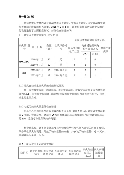 一级消防工程师-2015年案例分析真题