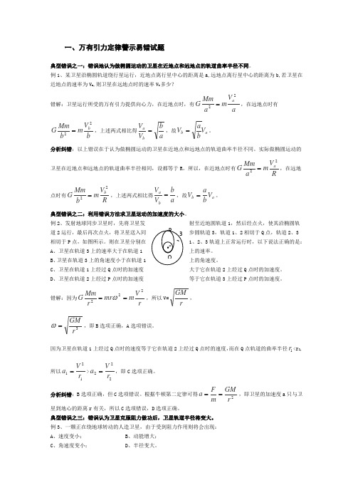 高考物理专题训练万有引力易错题分析