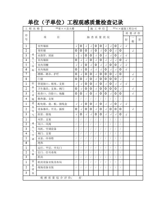 单位(子单位)工程观感质量检查记录