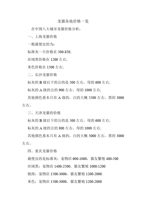 龙猫各地价格一览