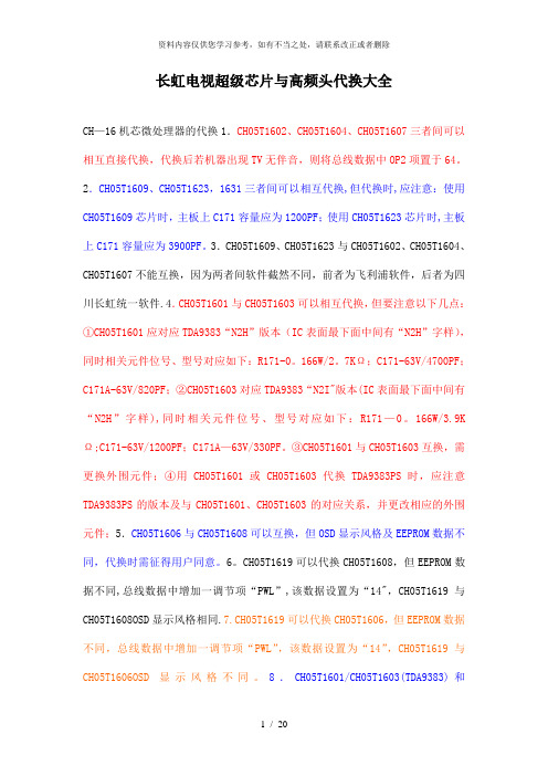 【精品】长虹电视超级芯片与高频头代换大全
