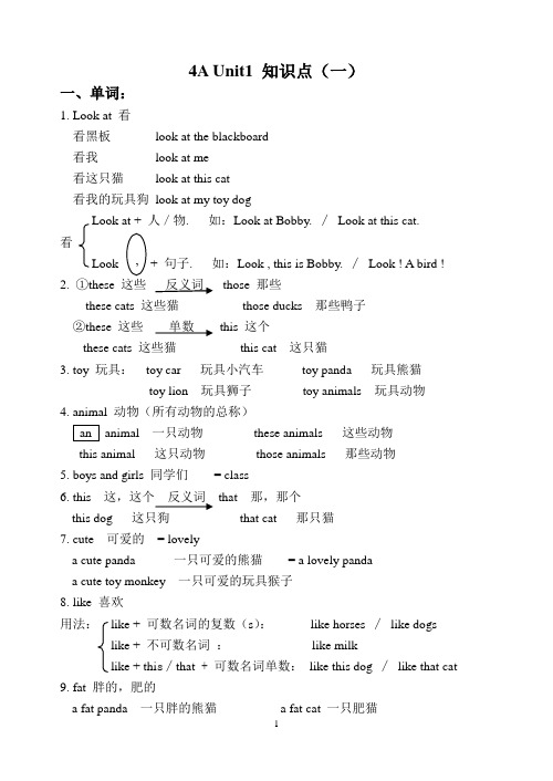 新译林英语4A Unit1 知识点总结