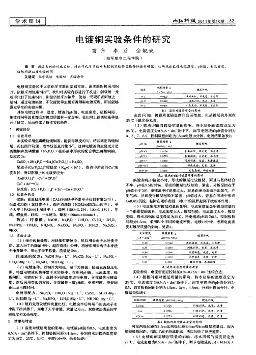 电镀铜实验条件的研究