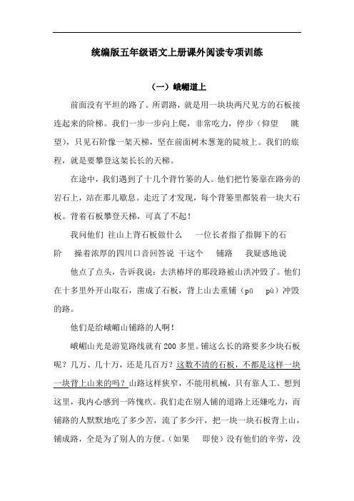 五年级上册语文课外阅读专项训练(含答案)(10)人教统编版