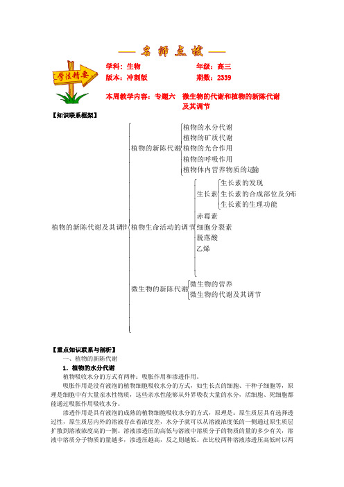 专题六  微生物的代谢和植物的新陈代谢及其调节