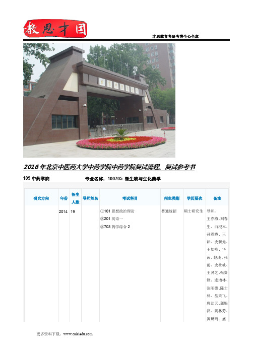 2016年北京中医药大学中药学院中药学院复试流程、复试参考书
