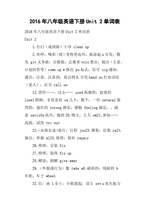2016年八年级英语下册Unit 2单词表