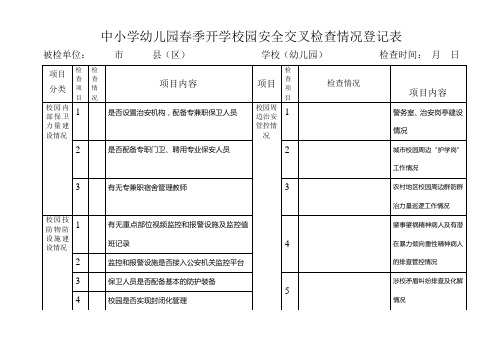 中小学幼儿园春季开学校园安全交叉检查情况登记表