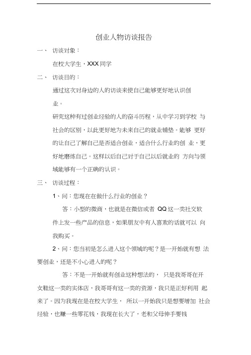 创业人物访谈报告