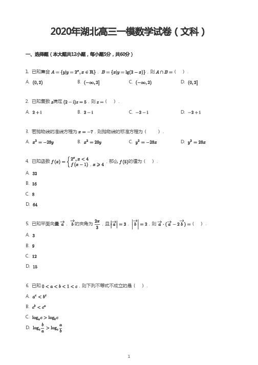 2020年湖北高三一模数学试卷(文科)