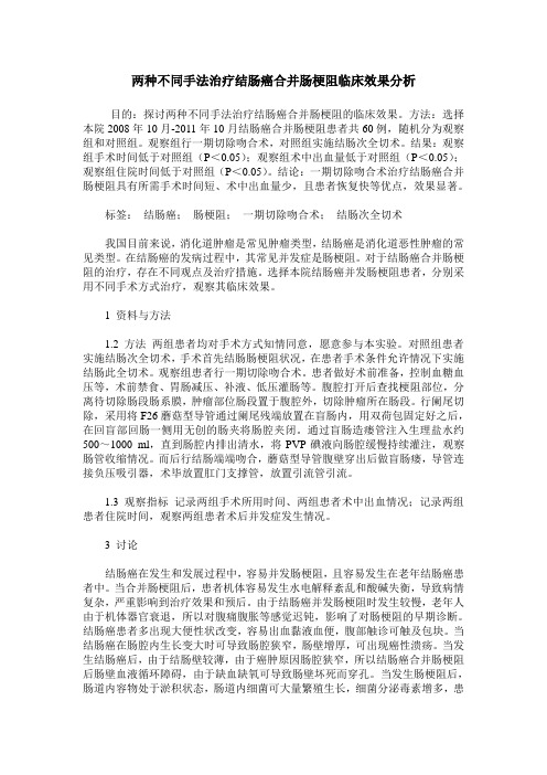 两种不同手法治疗结肠癌合并肠梗阻临床效果分析